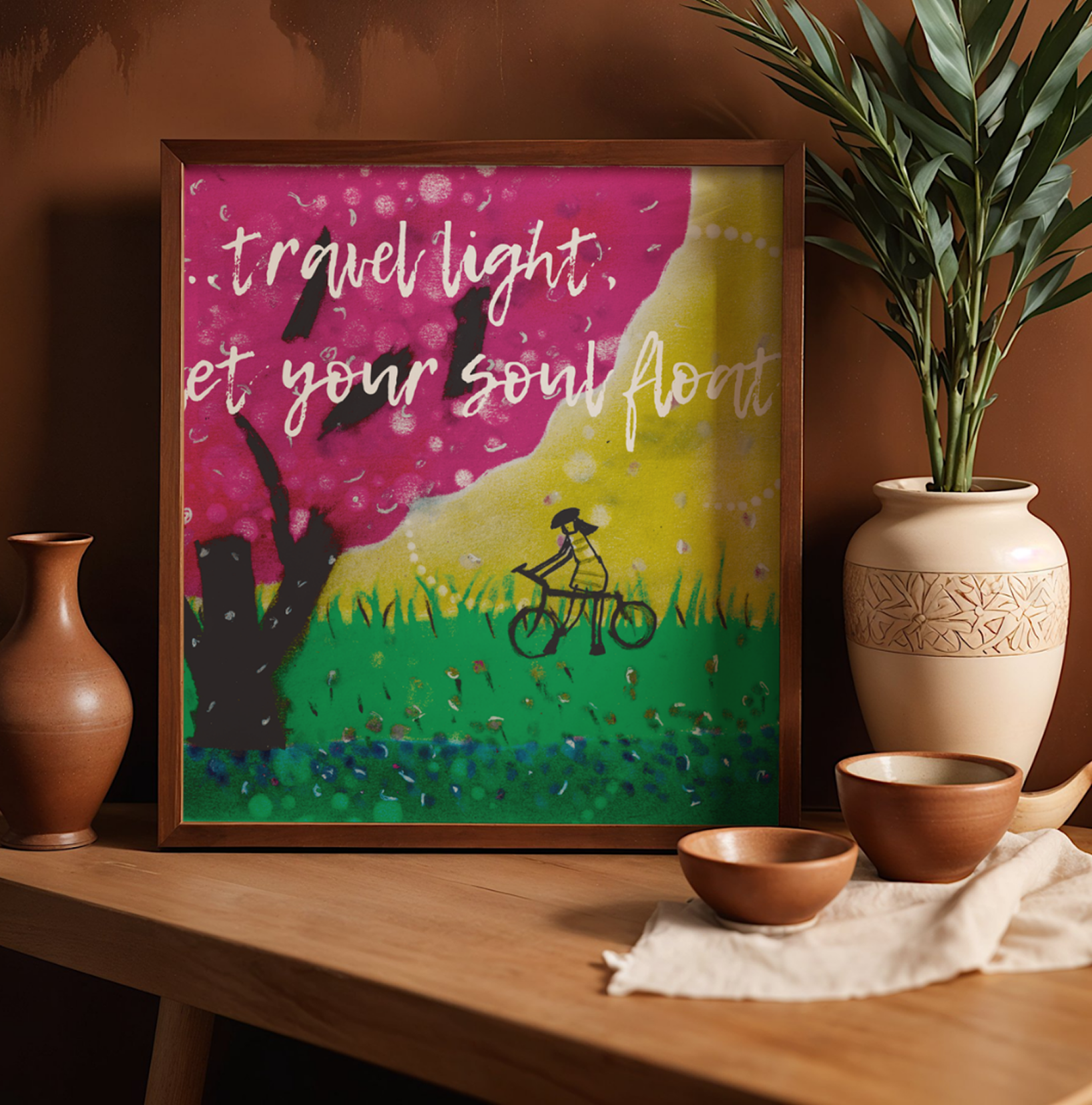 Travel light let your soul float framed artwork